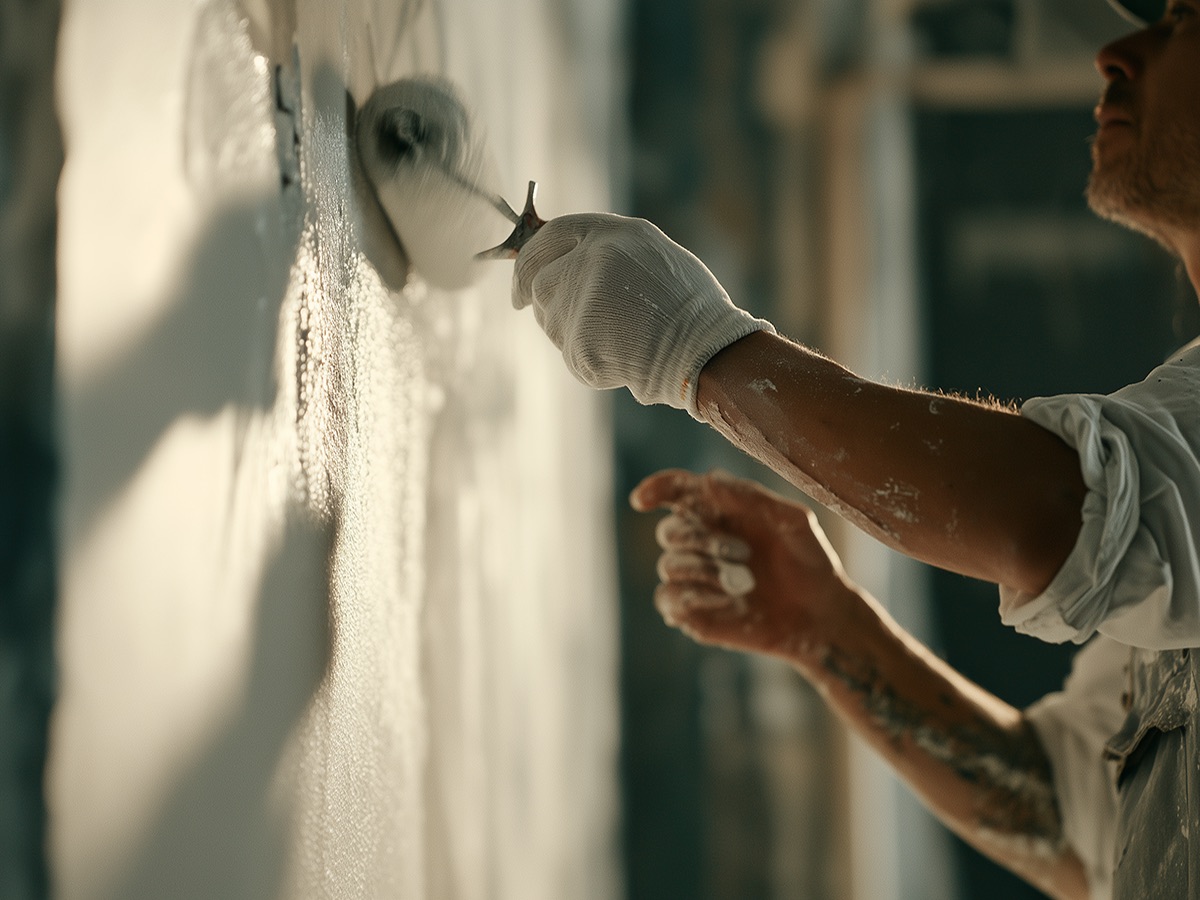 Representative photo of an experienced residential professional finishing an interior wall