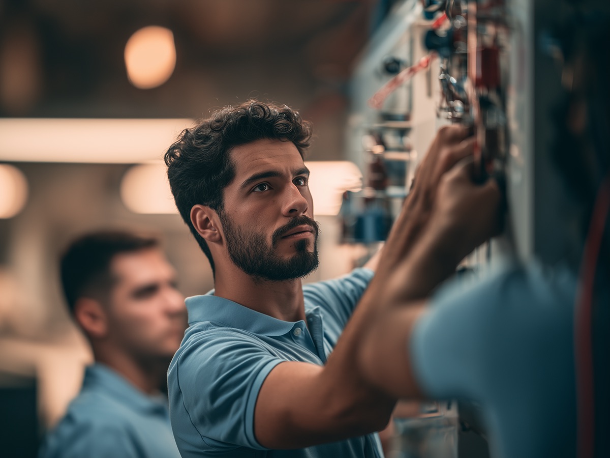 Representative photo of a focused rising technician working on a residential system