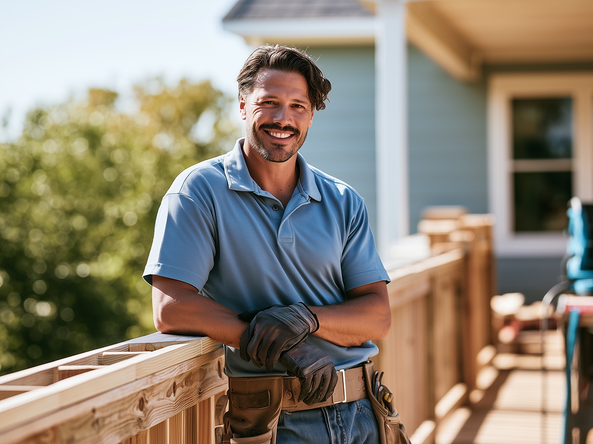 Representative photo of a seasoned craft professional at a new deck railing
